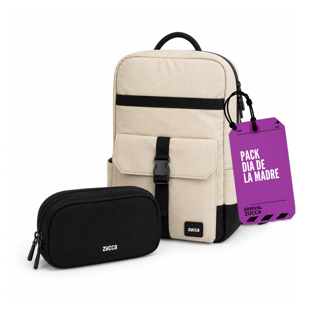 Pack Mamá Mochila Dublín beige + Bolso Bruselas negro