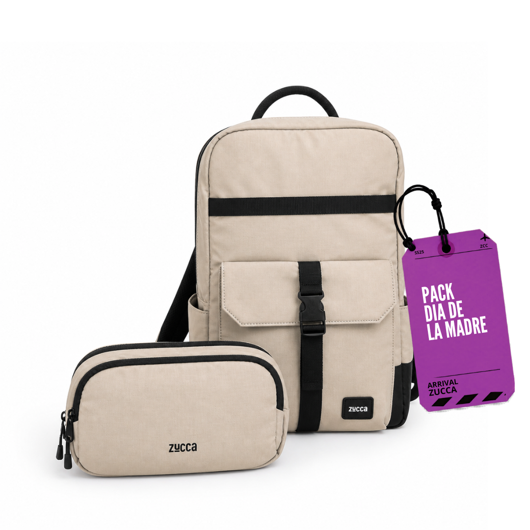 Pack Mamá Mochila Dublín beige + Bolso Bruselas beige