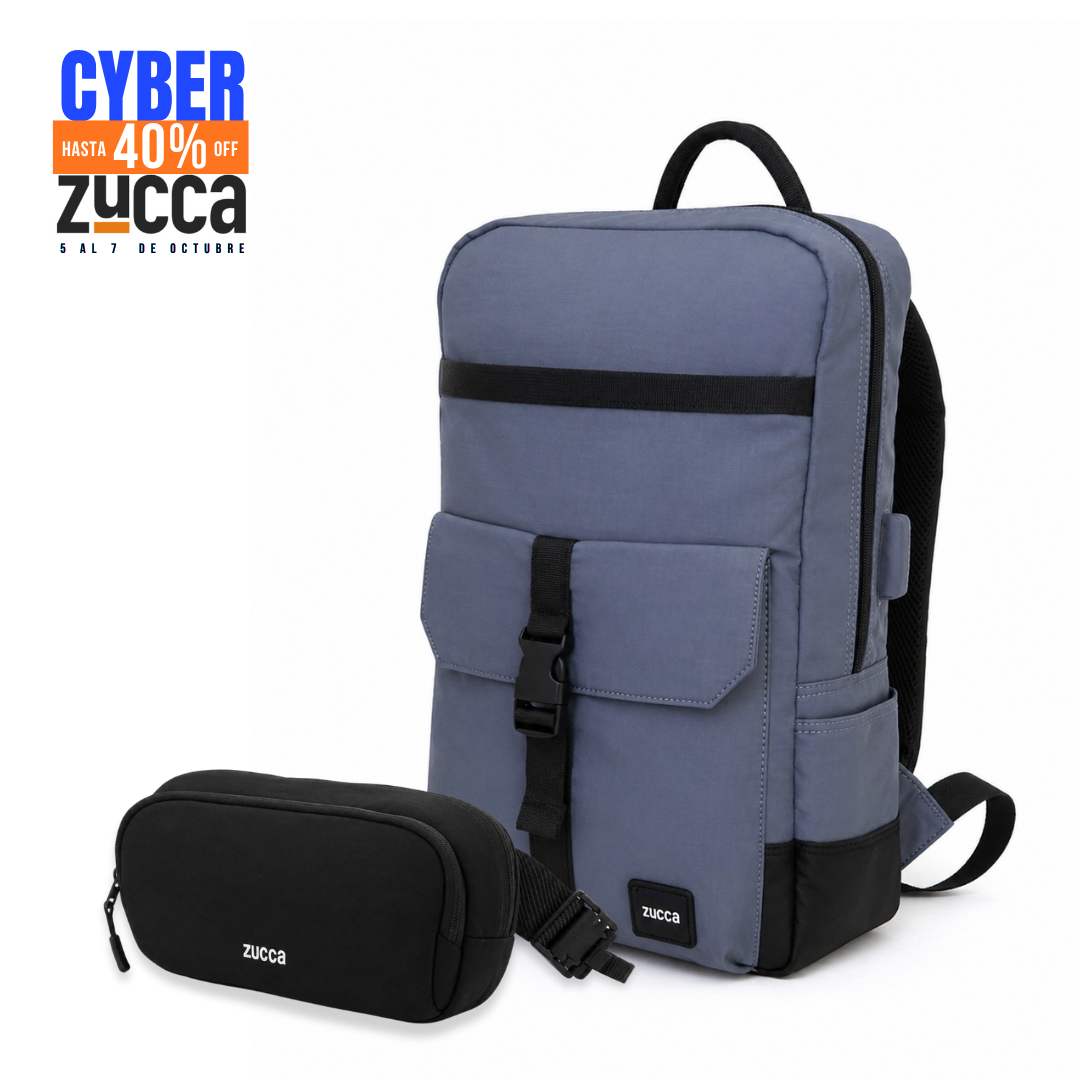 Pack Mochila Dublín azul + Bolso Bruselas negro