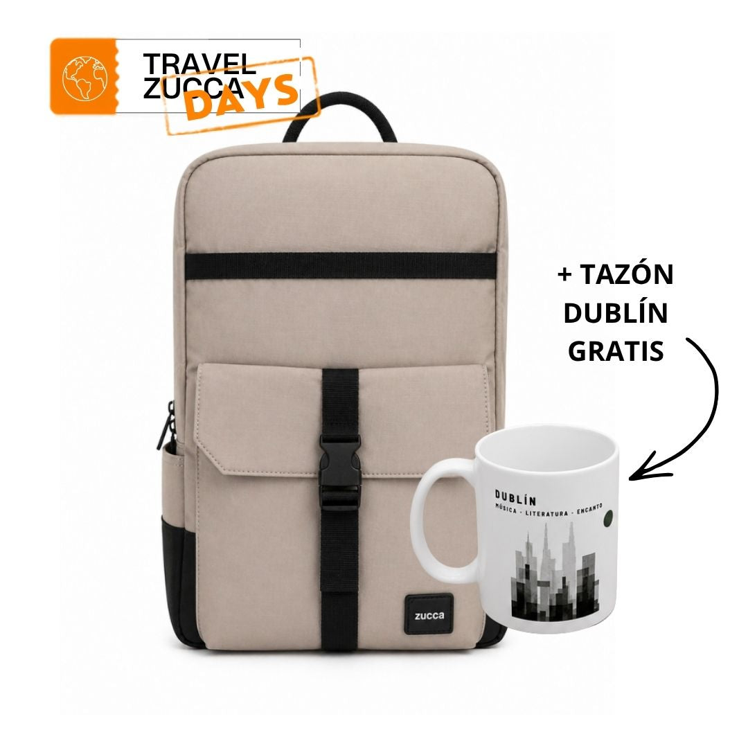 Mochila Dublín Beige para Notebook 16" | Cierre Antirrobo