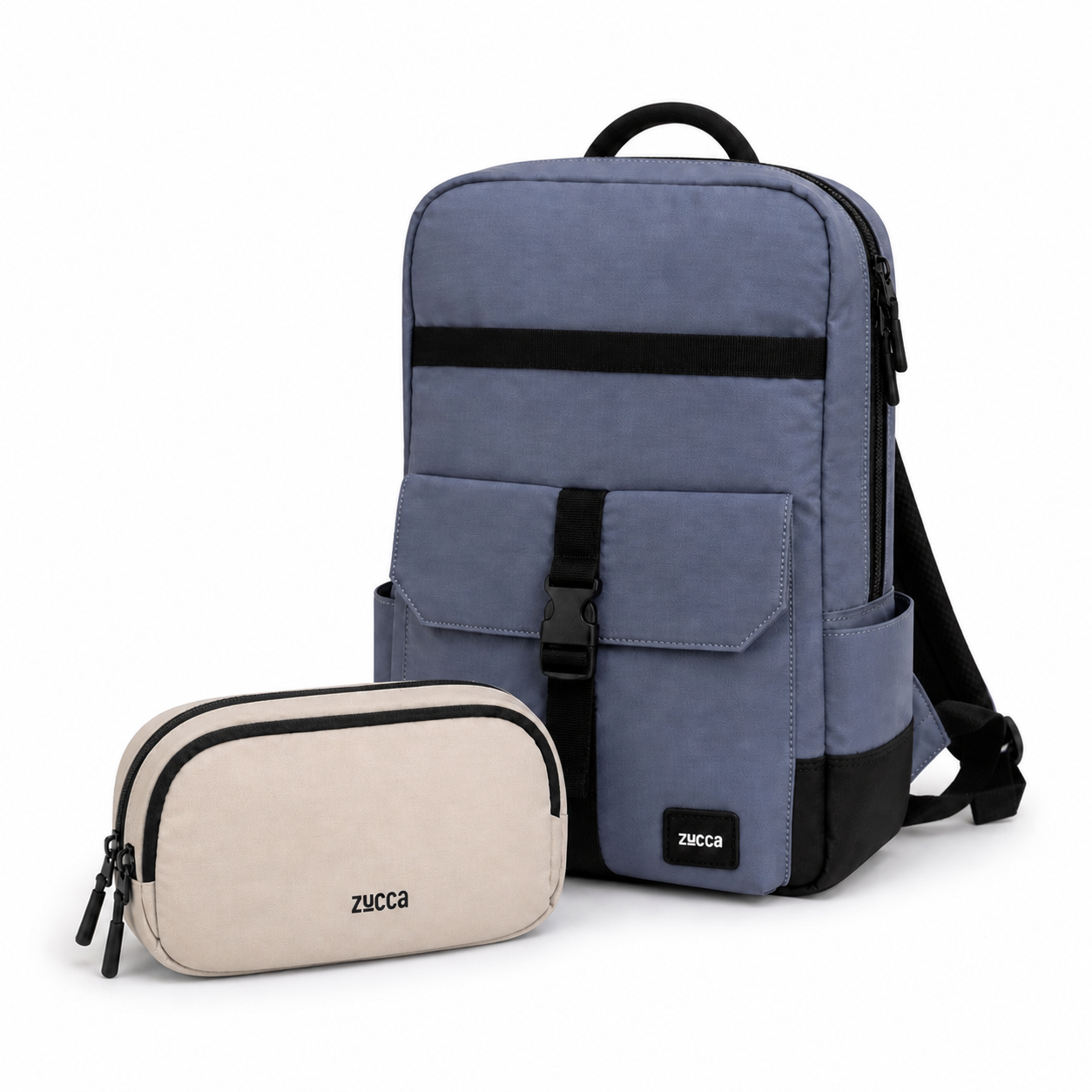 Pack Mamá Mochila Dublín azul + Bolso Bruselas beige