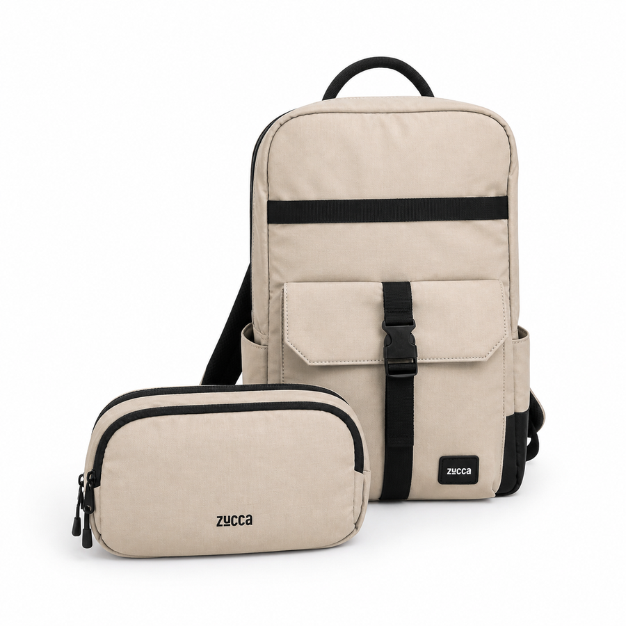 Pack Mamá Mochila Dublín beige + Bolso Bruselas beige