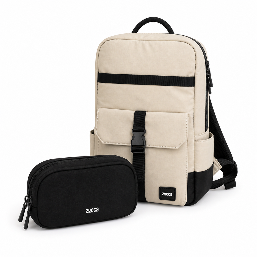 Pack Mamá Mochila Dublín beige + Bolso Bruselas negro