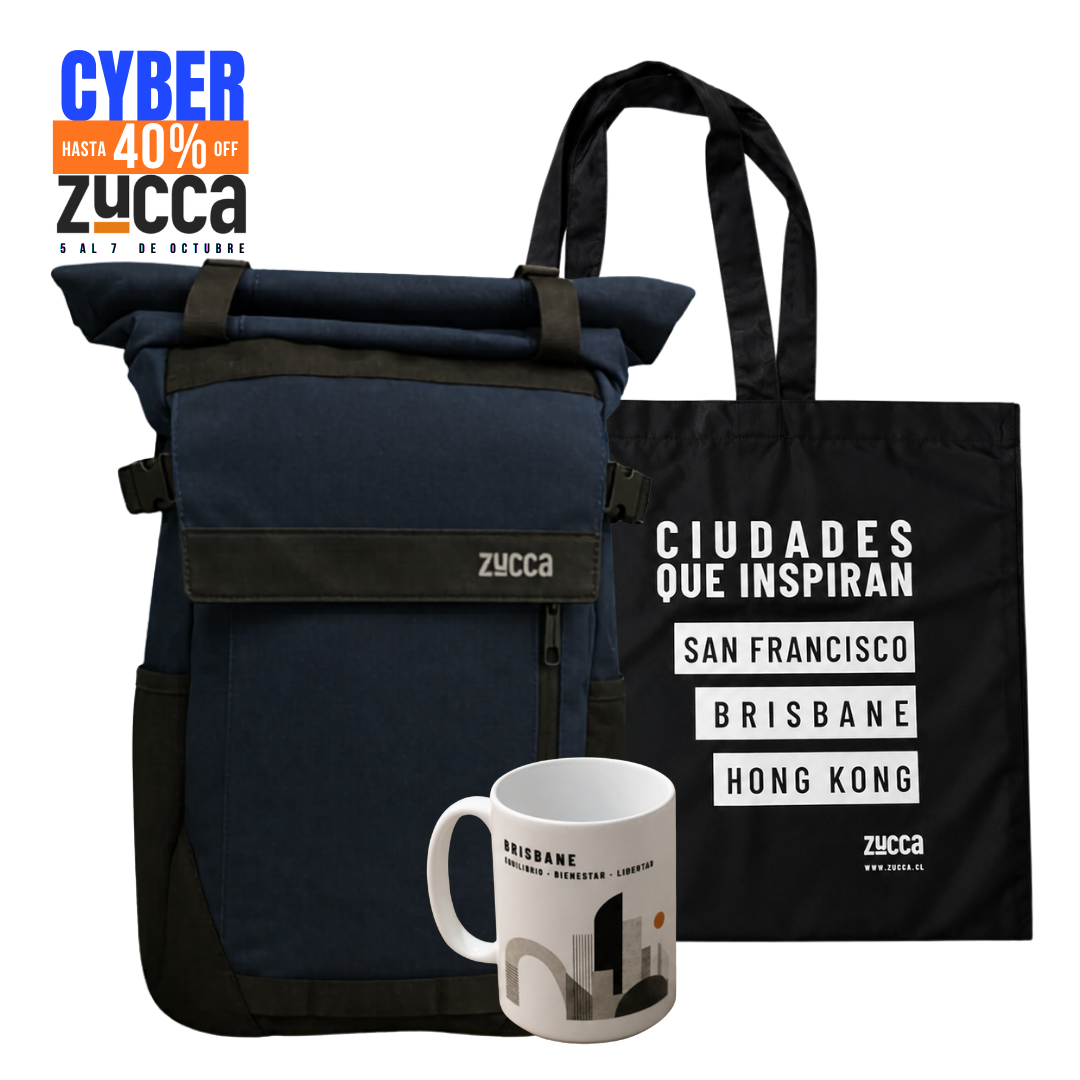 PACK MOCHILA BRISBANE AZUL + BOLSA CIUDADES + TAZÓN BRISBANE XL