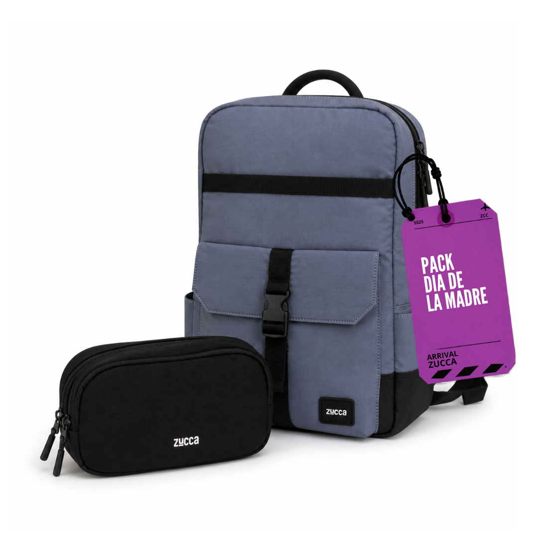 Pack Mamá Mochila Dublín azul + Bolso Bruselas negro