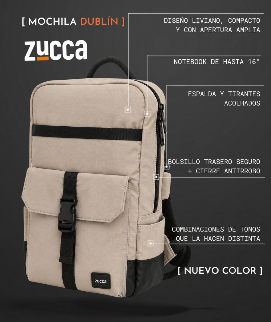Mochila Dublin Beige para Notebook 16 Pulgadas | Cierre Antirrobo - Zucca