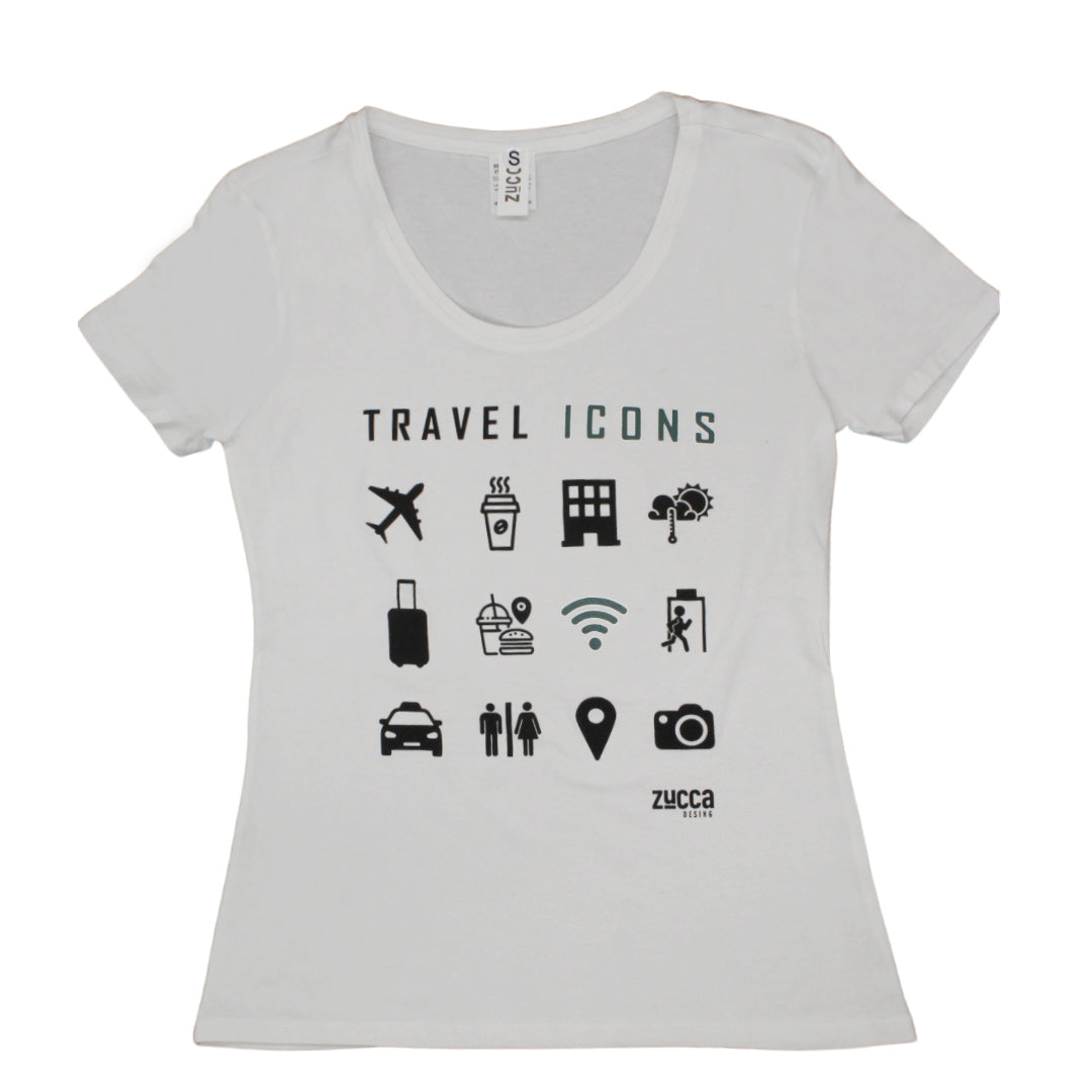 Polera mujer blanca "Travel Icons"